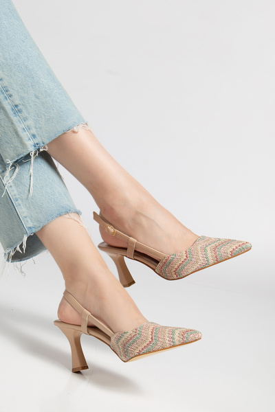 shop kadın hasır desenli suni deri arkası açık direkli sivri burun topuklu ay...