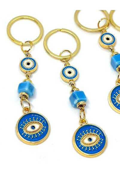 Azrua سلسلة مفاتيح معدنية على شكل عين من الحجر الأزرق، قطعة واحدة من إكسسوارا...