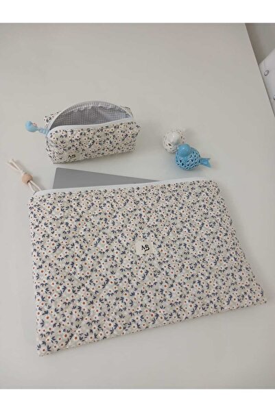 MB Σετ θήκης για φορητό υπολογιστή-τσάντα στυλό με μοτίβο κρέμας μαργαρίτας (15-16 ίντσες)