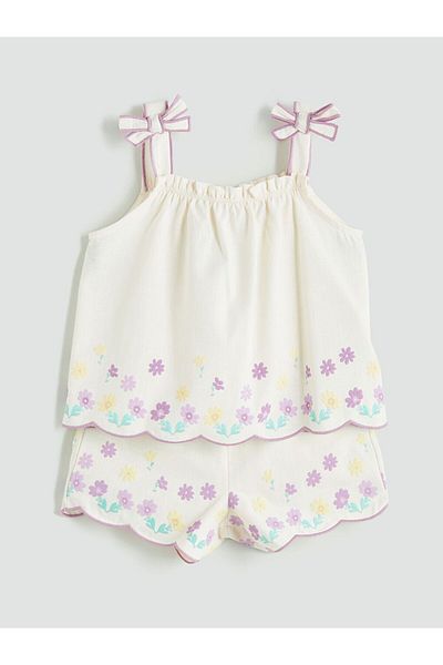 LC Waikiki Lcw Kids Square Neck Floral Girl's Blouse and Shorts 2-Piece
