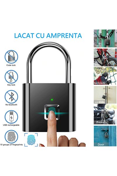BOEM Încuietoare inteligentă cu senzor de amprentă MyStyle, 10 amprente, rezoluție 508 DPI, baterie de 3,7V 80 mAh