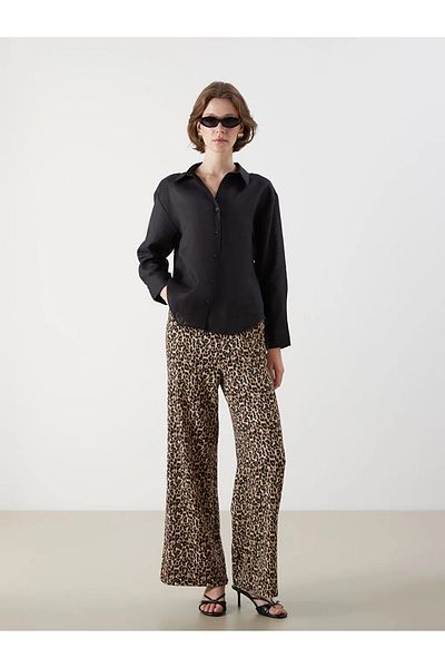 LC Waikiki Lcw Vision Brown Elastic Waist Leopard Print Women's Trousers