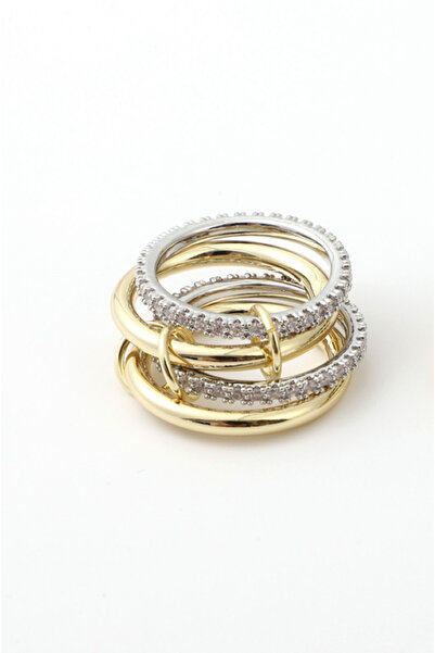 Ervalina Trend Zirkon Taşlı Çelik Yüzükler - 4'lü Set, Altın Gümüş Renk
