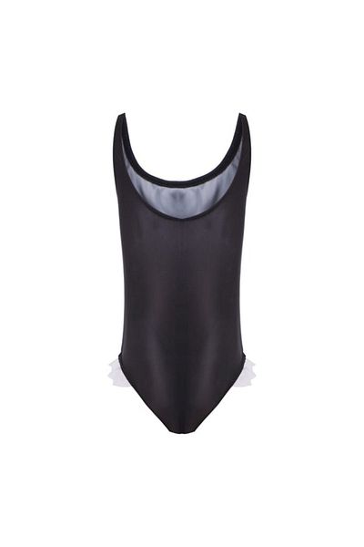 Adasea Swan Patterned Girl's Swimsuit Black
