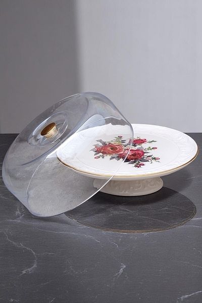 Pinkev 30cm Ceramic Cake Stand with Lid - Pomegranate Flower
