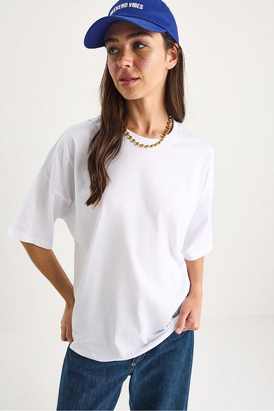 Bianco Lucci Women's 100% Organic Cotton Oversize Basic T-Shirt 60602065