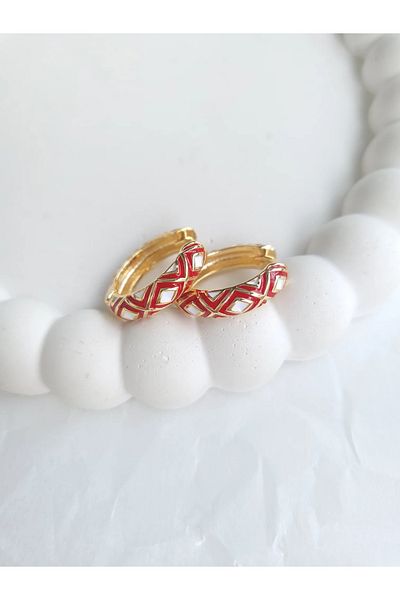 1881 STORE Steel Gold Enamel Red Ethnic Earrings