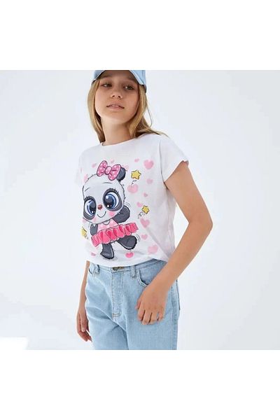Marka Sensin Kids Girl's Special Design Panda Printed Pink T-Shirt Jeans Pants Hat 3 Piece Set