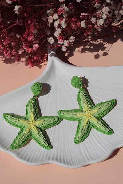 Luvix Design Green Yellow Straw Starfish Earrings
