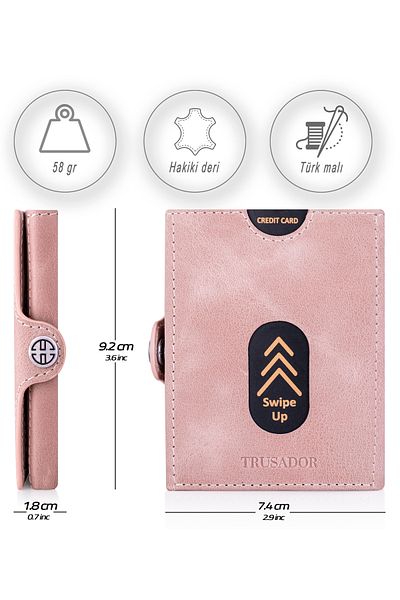 Trusador Valencia Pink Card Holder Genuine Leather Wallet Unisex Women Men Rfid Protected