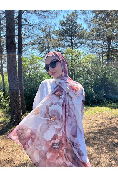 YILDIZ SCARFS Çiçek Desen Soft Pamuk Şal Gül Kurusu