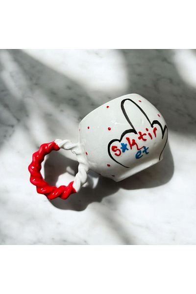 SeraCEY S*Ktir Et Written Embossed Profane Patterned Hand Embroidered Ceramic Mug