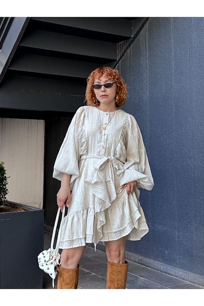 Bak'ap Rochie mini din in Pinterest boemă cu mâneci cu balon premium