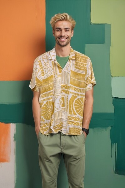 CANMODA Cămașă Yellow Sketches cu croiala confortabilă - TH328