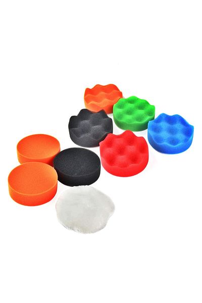 BOEM Complete car polish set, 8 sponges with a diameter of 80mm, a fur disc, a velcro disc