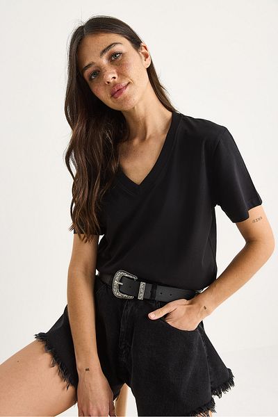 Bianco Lucci Women's 100% Organic Cotton Deep V Neck Comfort Fit T-Shirt 60602066