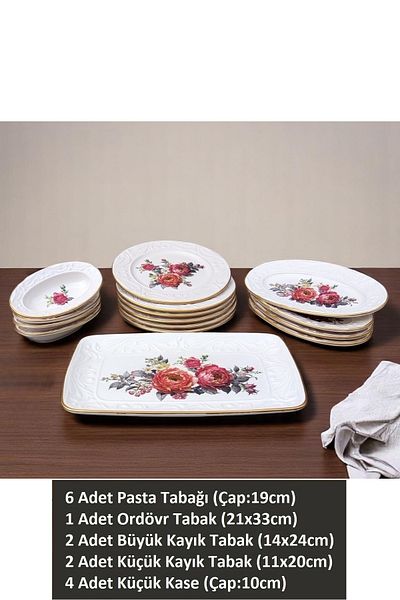 Pinkev 17 Piece Ceramic Cake Presentation Plate Set - Pomegranate Flower