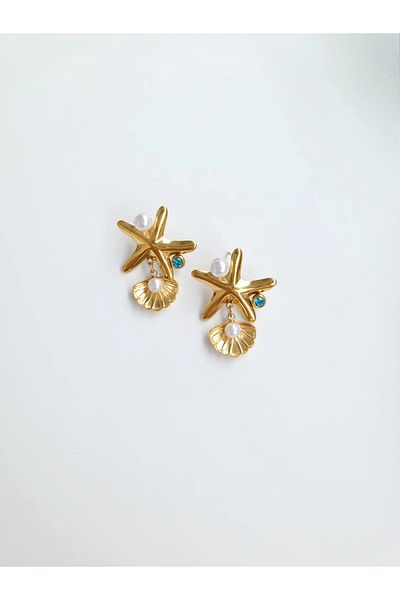 1881 STORE Steel Gold Fashion Beach Pearl Earrings