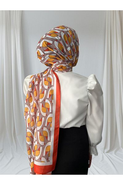 ESSLERA Geometric Patterned Orange Gray Four Seasons Soft Shawl - Light and Comfortable Fabric