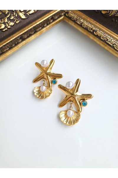1881 STORE Steel Gold Fashion Beach Pearl Earrings