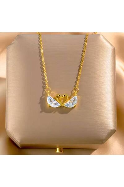 Herşey Nota قلادة نسائية على شكل قلب من حجر الزركون – لون ذهبي ستانلس ستيل، ت...