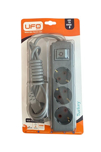 UFO Akım korumalı grup priz (((Gri renk))) 3 mt kablolu (1.sınıf kaliteli)anahtarlı