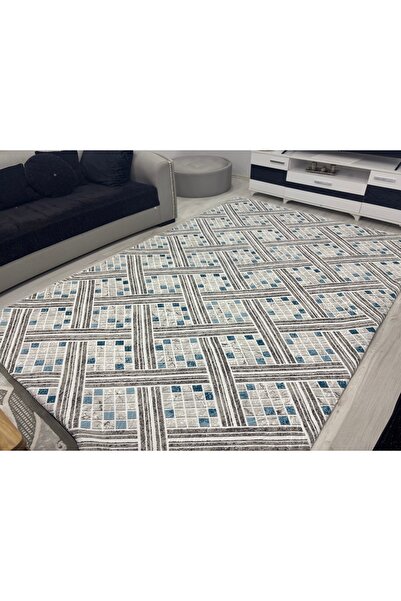 Muensu Mavi 6Mt2 Welsoft Kabartmalı Lastiksiz Halı Örtüsü, Polar Halı Örtüsü 325*220 Ebat