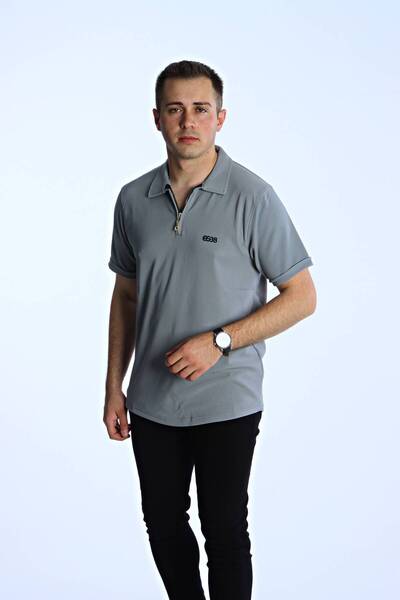 eg38 Pearl Teeth Half Zipper T-Shirt Light Gray