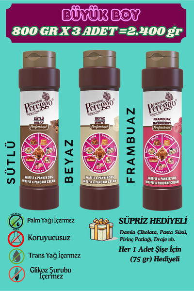 PEREGGO CHOCOLATE 3'Lü Set Waffle,Pankek,Krep,San Sebastian, Kruvasan, Fondü ...