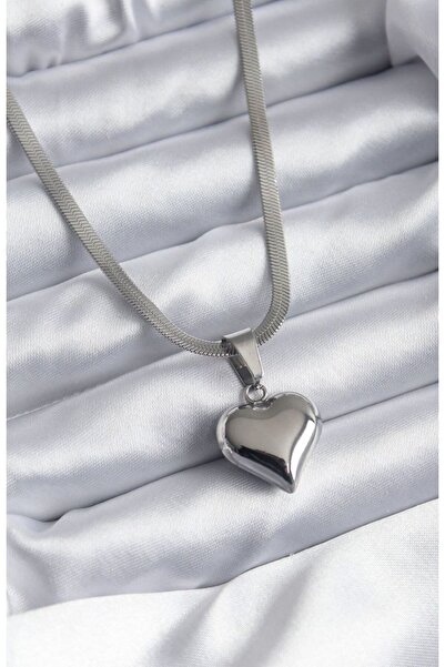 Herşey Nota قلادة نسائية على شكل قلب سلسلة إيطالية - فضي اللون ستانلس ستيل، 5...