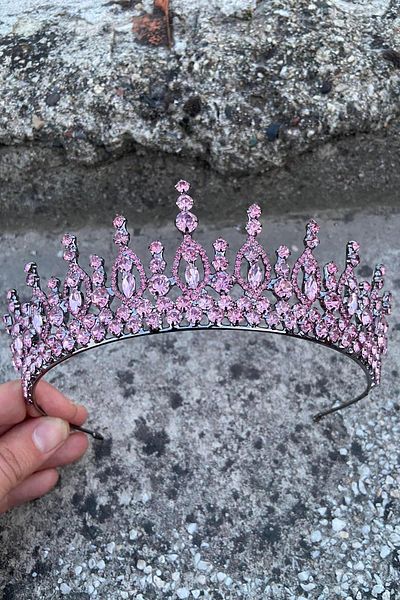 Hobigram Abrienda Pink Bridal Henna Crown Special Occasion Accessory Women's Crown Hair Accessory – Crown, Crystal Stone