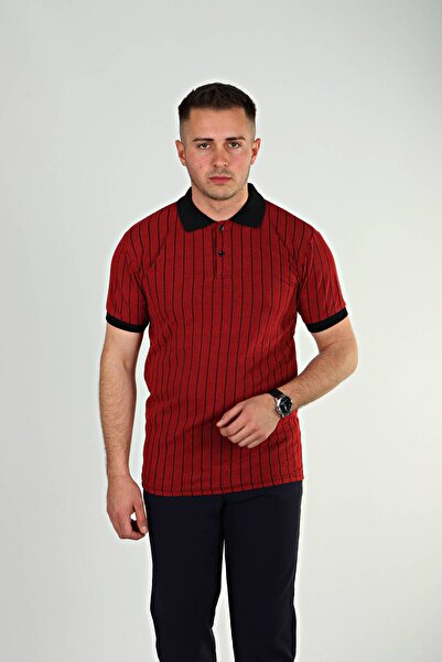 eg38 Tmb خطوط بولو ياقة كلاريت أحمر
