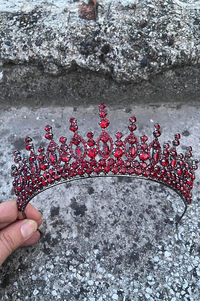 Hobigram Abrienda Burgundy Bridal Henna Crown Special Occasion Accessory Women's Crown Hair Accessory – Crown, Crystal Stone