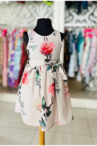 Marka Sensin Kids Girl's Floral Patterned Printed Rose Patterned Tailor-Made Dress