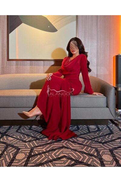 ALANOOD FASHION فستان ناعم بتصميم أنيق باللون أسود و أحمر