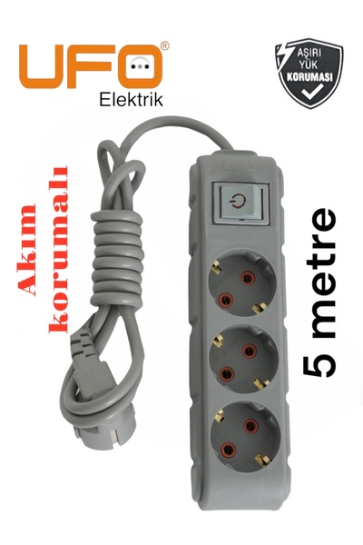 UFO Akım korumalı grup priz (((Gri renk))) 5.0 mt kablolu (1.sınıf kaliteli)a...