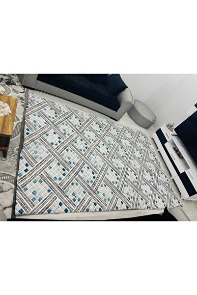 Muensu Mavi 6Mt2 Welsoft Kabartmalı Lastiksiz Halı Örtüsü, Polar Halı Örtüsü 325*220 Ebat