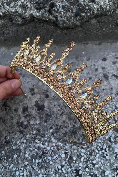 Hobigram Αξεσουάρ για την ημέρα της γάμου Abrienda Gold Bride Henna Crown – Αξεσουάρ μαλλιών με στέμμα, κρυστάλλινες πέτρες