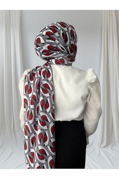 ESSLERA Geometric Patterned Burgundy Gray Four Seasons Soft Shawl - Light and Comfortable Fabric