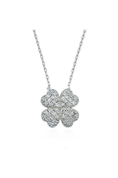 Herşey Nota قلادة برسيم من حجر الزركون 4 أوراق - رمز الحظ للنساء من الفولاذ ا...