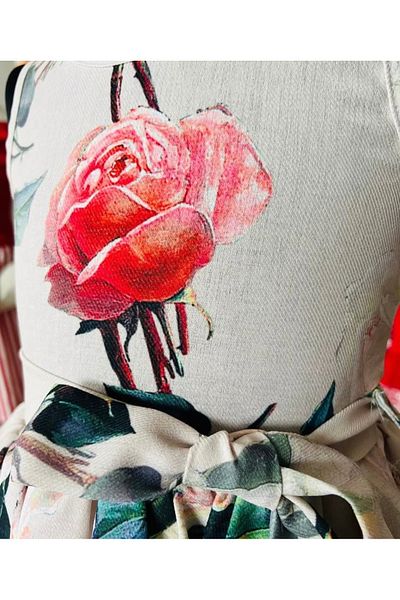 Marka Sensin Kids Girl's Floral Patterned Printed Rose Patterned Tailor-Made Dress