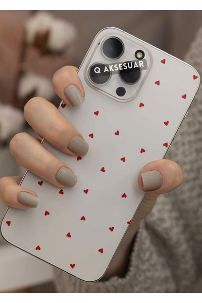 Q Aksesuar İphone 12 Pro Max Uyumlu Mini Kırmızı Kalp Tasarımlı Şeffaf Telefo...