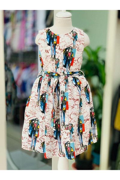 Marka Sensin Kids Girl's Girl Patterned Printed Special Design Embroidered Style Dress