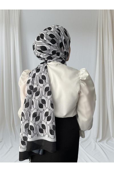 ESSLERA Geometric Patterned Black Gray Four Seasons Soft Shawl - Light and Comfortable Fabric
