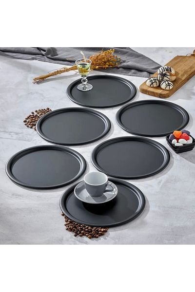 SEVA ÇELİK Black Color Round Flat Model 6 Service and Presentation Tray
