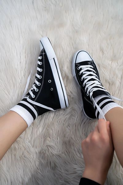 Cochines Women's Black White High Top Casual Linen Sports Shoes Sneaker