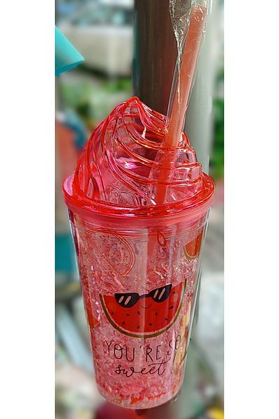 ada çanta kırtasiye Figured Plastic Cup with Fancy Lid and Straw 470ml