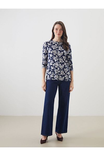 LC Waikiki LCW Grace Navy Blue Crew λαιμόκοψη Floral γυναικεία μπλούζα S5MM75Z8NVY25