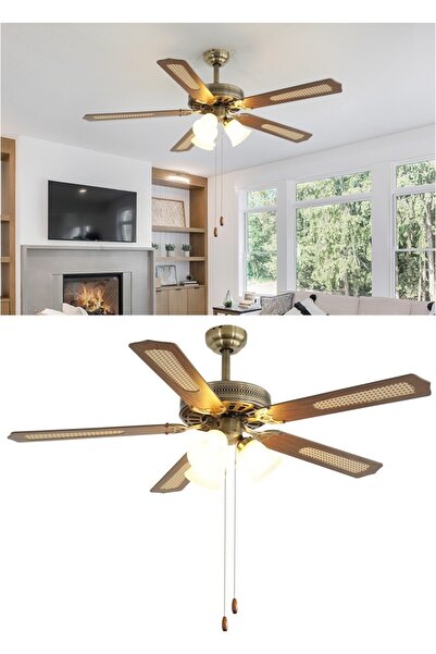 Magnotto Vantilatörlü Avize Tavan Tipi Vantilatör Pervane Avize Pervaneli Lambalı Tavanda Ahşap Vanti