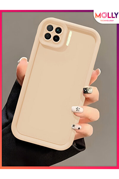 Molly Oppo RENO 4 LİTE İçin Bej Kenarları Kalın Pan Silikon Kılıf
